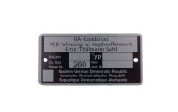 Typenschild - IFA Kombinat VEB Fajas, Zul. Ges. Masse 260...