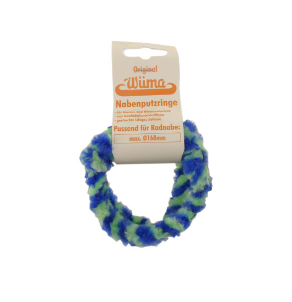 Paar Nabenputzringe - blau/ neongrün - für Mokick-Radnabe Ø168 mm, 560 mm lang