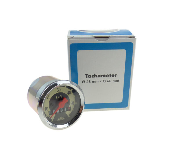 Tachometer Ø 48 mm, 60 km/h, mit Chromring für Simson SR1, SR2, Spatz SR4-1, Schwalbe KR51