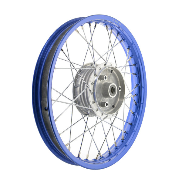 Speichenrad 1,5x16 Zoll Alufelge blau eloxiert und poliert + Chromspeichen für Simson