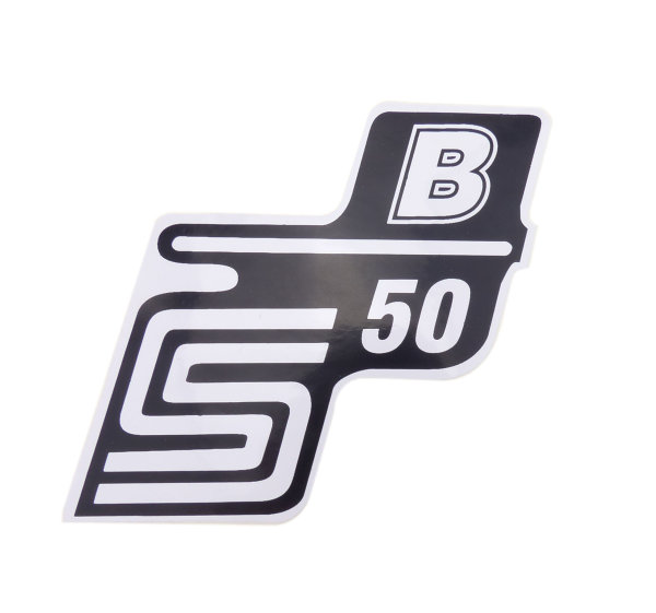 Aufkleber, Schriftzug Seitendeckel „S50 B“ in weiß für Simson S50