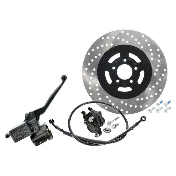 Handbremszylinder für Seriengasgriff mit Bremssattel, Scheibe Ø220 mm, Bremsschlauch 815 mm, Simson S51, S70, S53, S83